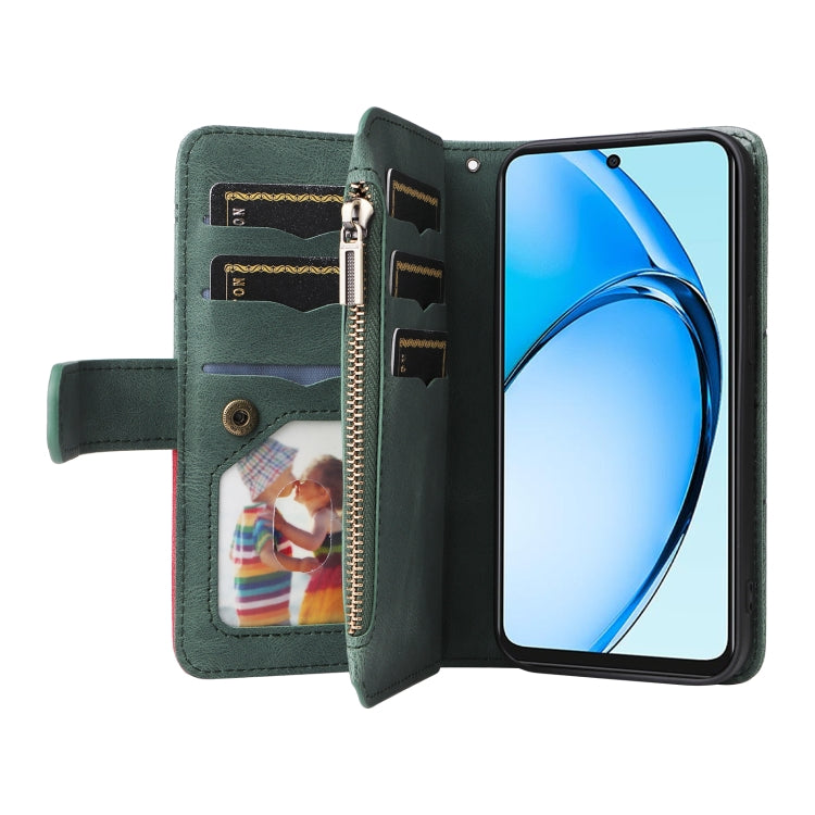 For OPPO A60 4G Dual-color 9 Card Slots Zipper Wallet Leather Phone Case