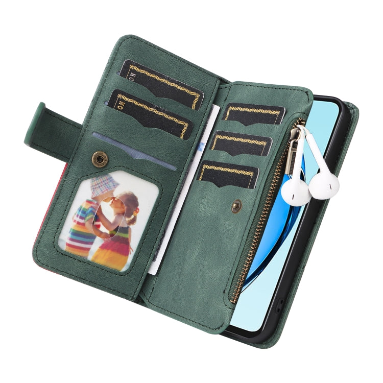 For OPPO A60 4G Dual-color 9 Card Slots Zipper Wallet Leather Phone Case