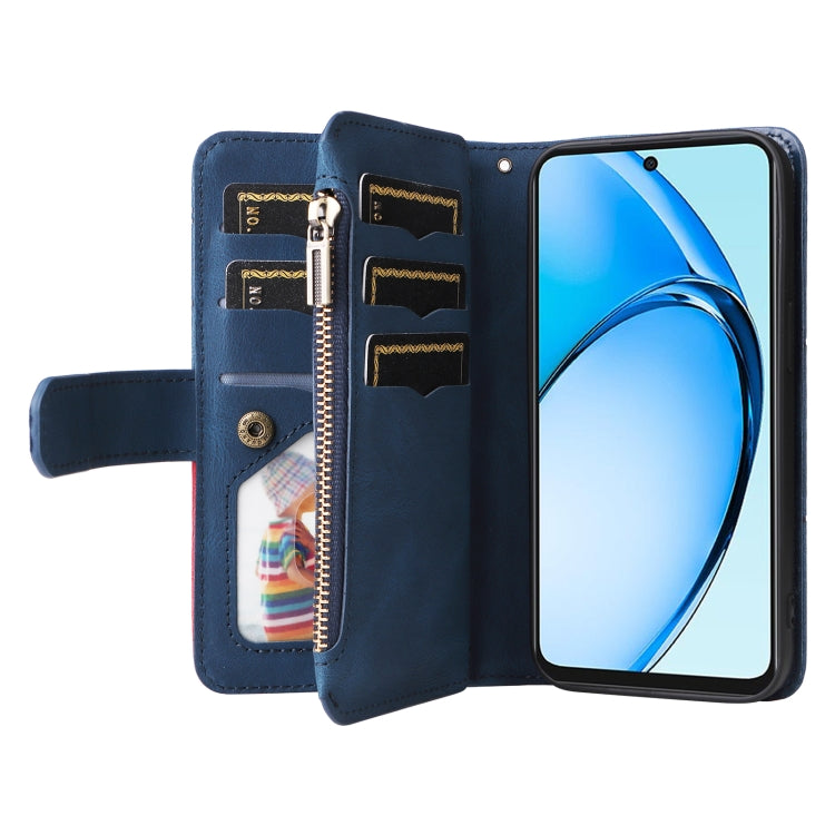 For OPPO A60 4G Dual-color 9 Card Slots Zipper Wallet Leather Phone Case