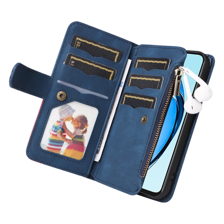 For OPPO A60 4G Dual-color 9 Card Slots Zipper Wallet Leather Phone Case