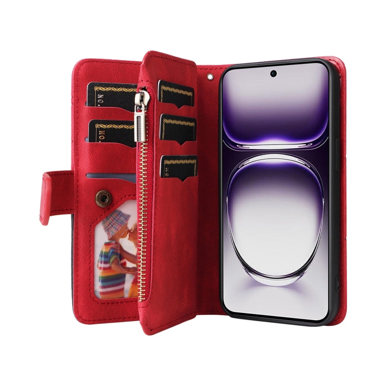 For OPPO Reno12 5G Global Dual-color 9 Card Slots Zipper Wallet Leather Phone Case