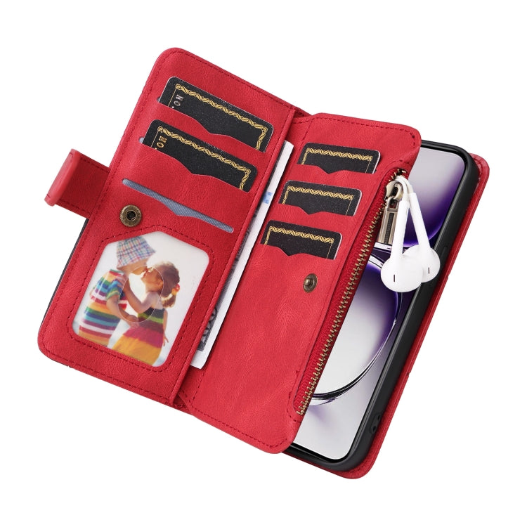 For OPPO Reno12 5G Global Dual-color 9 Card Slots Zipper Wallet Leather Phone Case