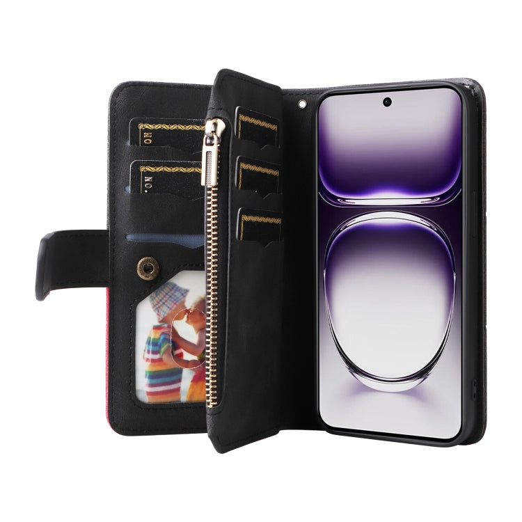 For OPPO Reno12 5G Global Dual-color 9 Card Slots Zipper Wallet Leather Phone Case