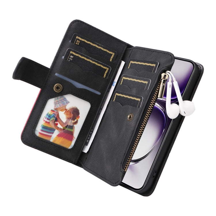For OPPO Reno12 5G Global Dual-color 9 Card Slots Zipper Wallet Leather Phone Case