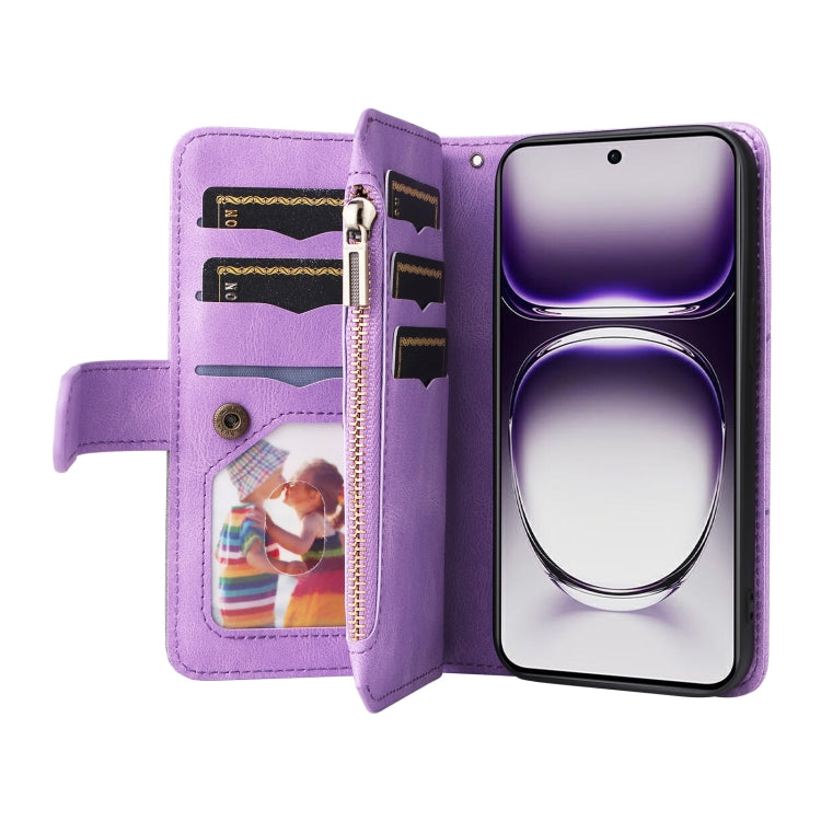 For OPPO Reno12 5G Global Dual-color 9 Card Slots Zipper Wallet Leather Phone Case