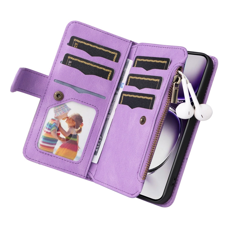 For OPPO Reno12 5G Global Dual-color 9 Card Slots Zipper Wallet Leather Phone Case