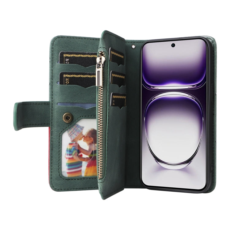 For OPPO Reno12 5G Global Dual-color 9 Card Slots Zipper Wallet Leather Phone Case