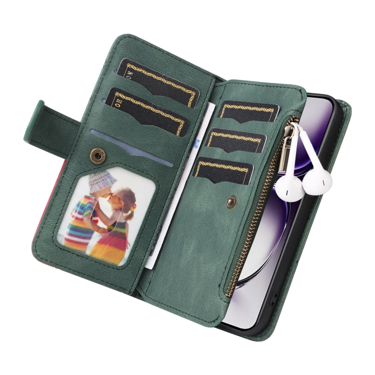 For OPPO Reno12 5G Global Dual-color 9 Card Slots Zipper Wallet Leather Phone Case