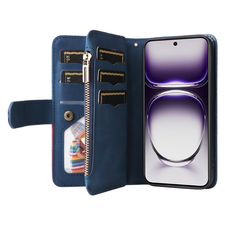 For OPPO Reno12 5G Global Dual-color 9 Card Slots Zipper Wallet Leather Phone Case