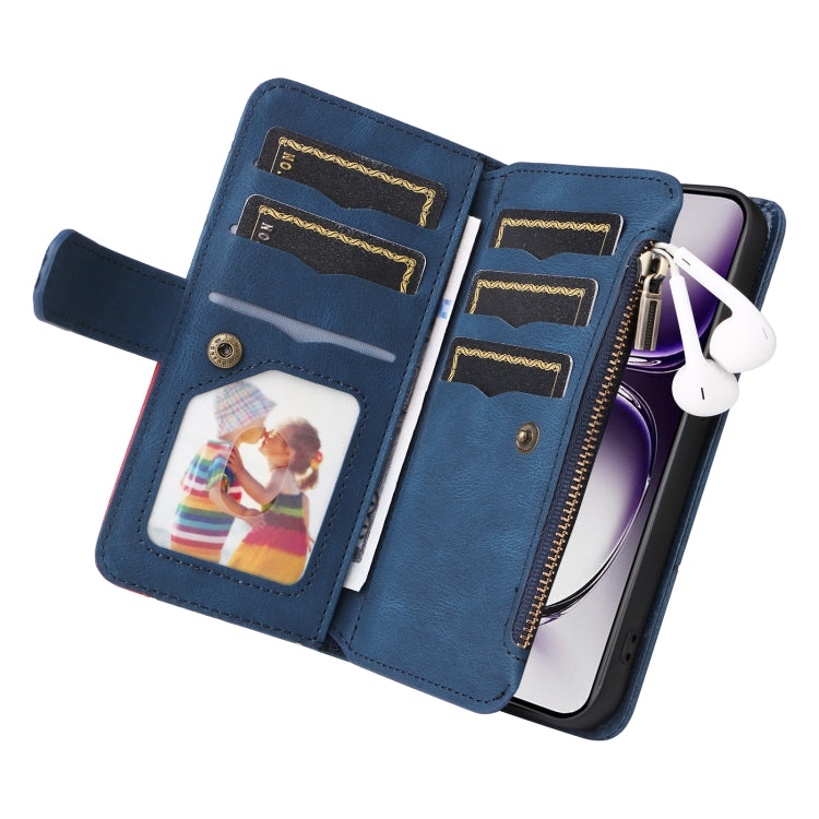 For OPPO Reno12 5G Global Dual-color 9 Card Slots Zipper Wallet Leather Phone Case