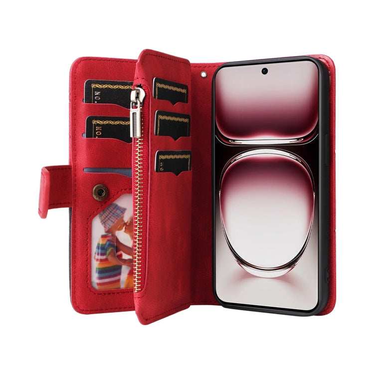 For OPPO Reno12 Pro Global Dual-color 9 Card Slots Zipper Wallet Leather Phone Case