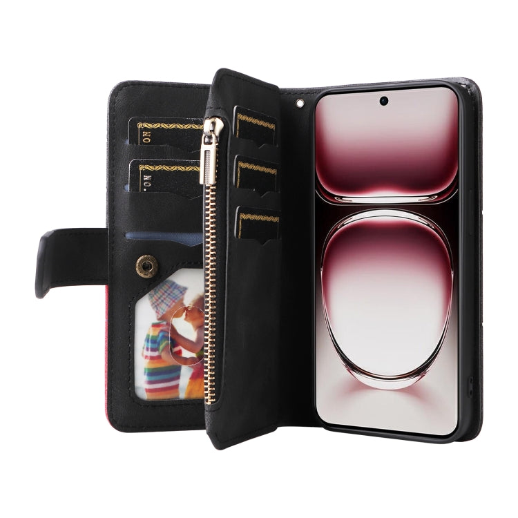 For OPPO Reno12 Pro Global Dual-color 9 Card Slots Zipper Wallet Leather Phone Case