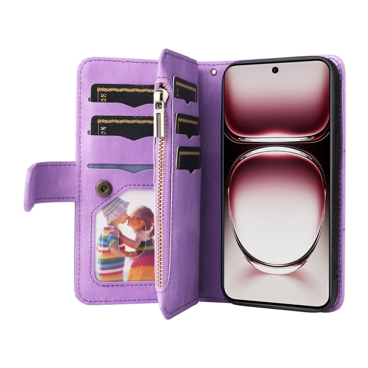 For OPPO Reno12 Pro Global Dual-color 9 Card Slots Zipper Wallet Leather Phone Case