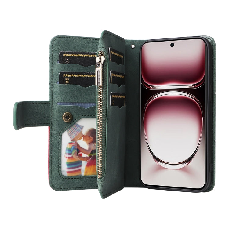 For OPPO Reno12 Pro Global Dual-color 9 Card Slots Zipper Wallet Leather Phone Case