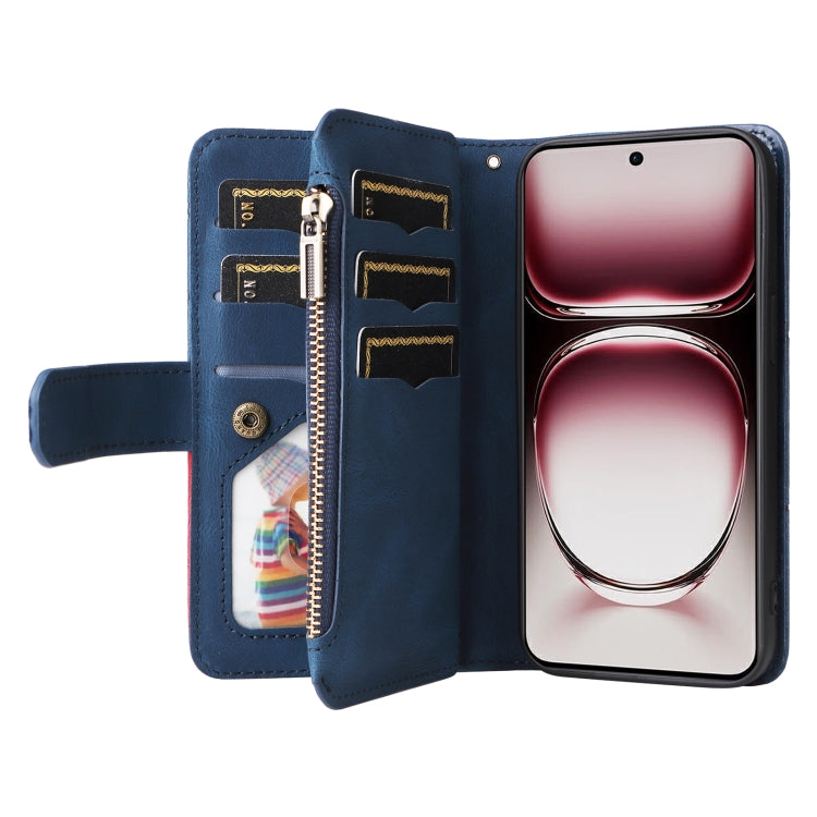 For OPPO Reno12 Pro Global Dual-color 9 Card Slots Zipper Wallet Leather Phone Case