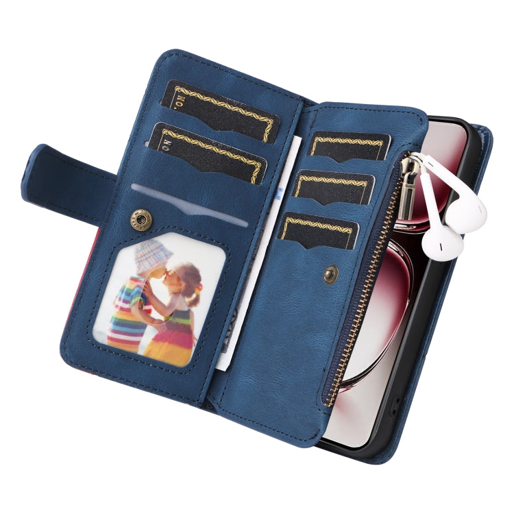 For OPPO Reno12 Pro Global Dual-color 9 Card Slots Zipper Wallet Leather Phone Case