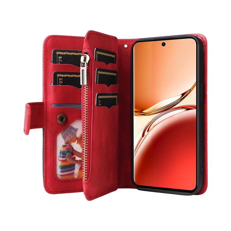 For OPPO Reno12 F 5G Global Dual-color 9 Card Slots Zipper Wallet Leather Phone Case