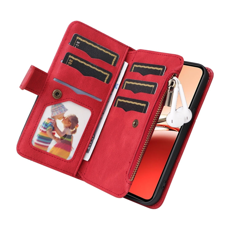 For OPPO Reno12 F 5G Global Dual-color 9 Card Slots Zipper Wallet Leather Phone Case