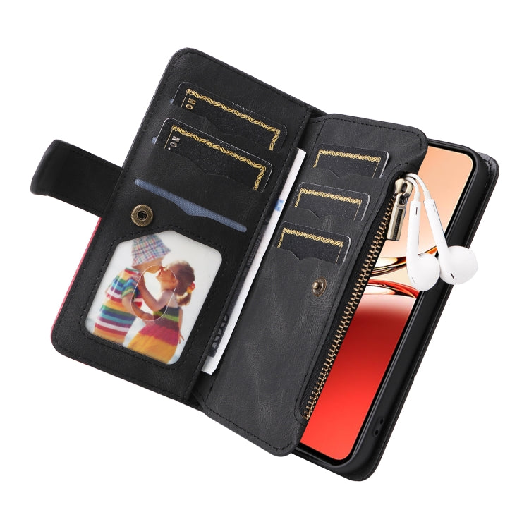 For OPPO Reno12 F 5G Global Dual-color 9 Card Slots Zipper Wallet Leather Phone Case