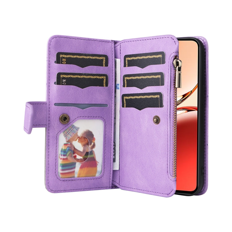 For OPPO Reno12 F 5G Global Dual-color 9 Card Slots Zipper Wallet Leather Phone Case