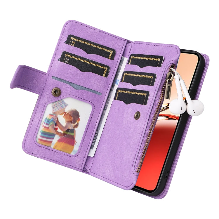 For OPPO Reno12 F 5G Global Dual-color 9 Card Slots Zipper Wallet Leather Phone Case