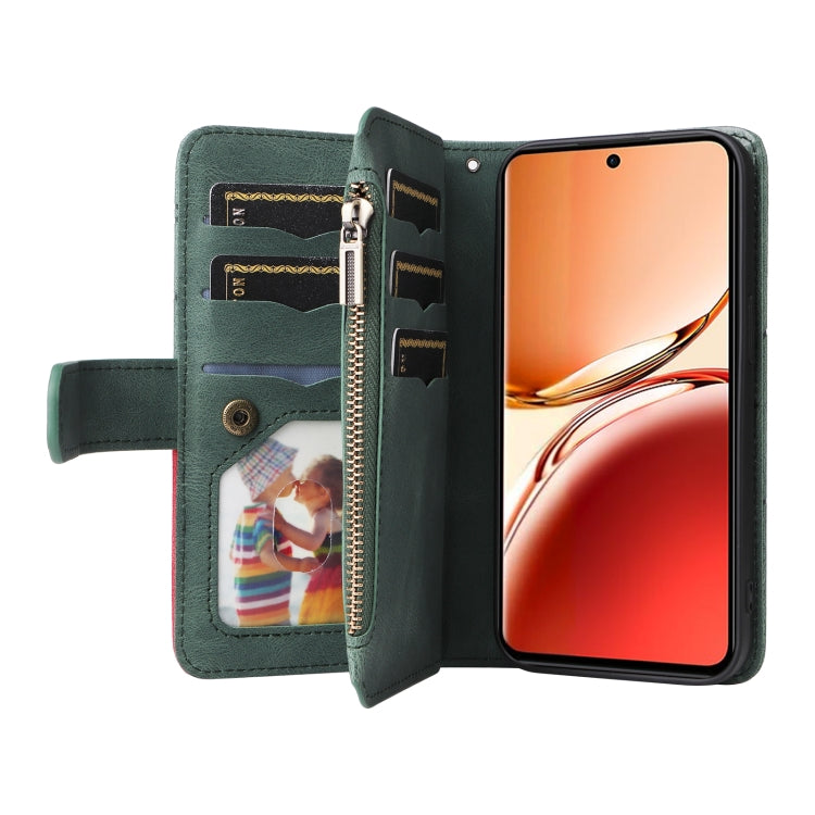 For OPPO Reno12 F 5G Global Dual-color 9 Card Slots Zipper Wallet Leather Phone Case
