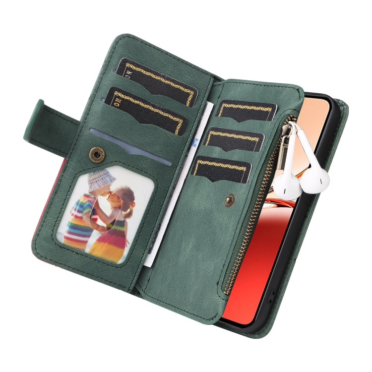 For OPPO Reno12 F 5G Global Dual-color 9 Card Slots Zipper Wallet Leather Phone Case