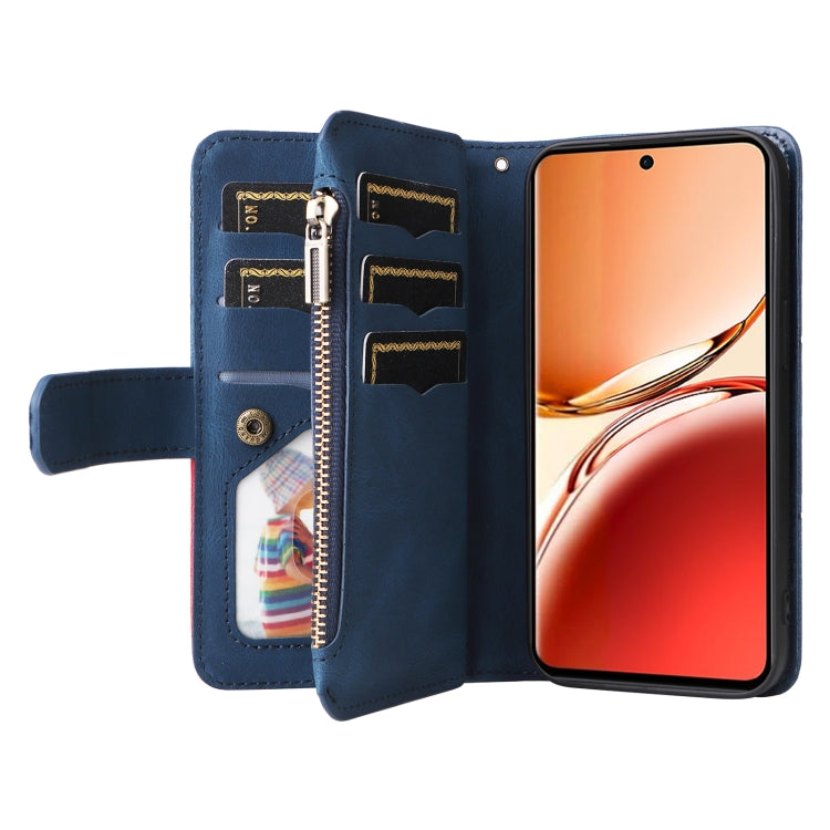 For OPPO Reno12 F 5G Global Dual-color 9 Card Slots Zipper Wallet Leather Phone Case