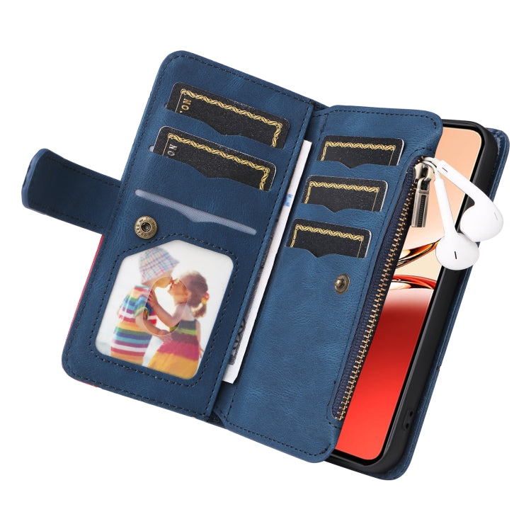 For OPPO Reno12 F 5G Global Dual-color 9 Card Slots Zipper Wallet Leather Phone Case