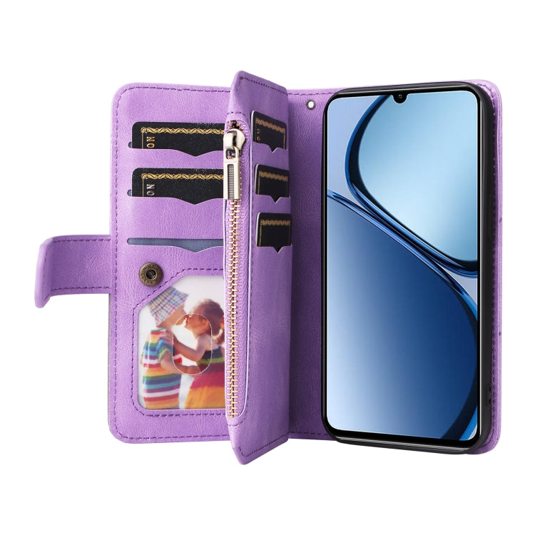 For Realme C63 / C61 / Note 60 Dual-color 9 Card Slots Zipper Wallet Leather Phone Case