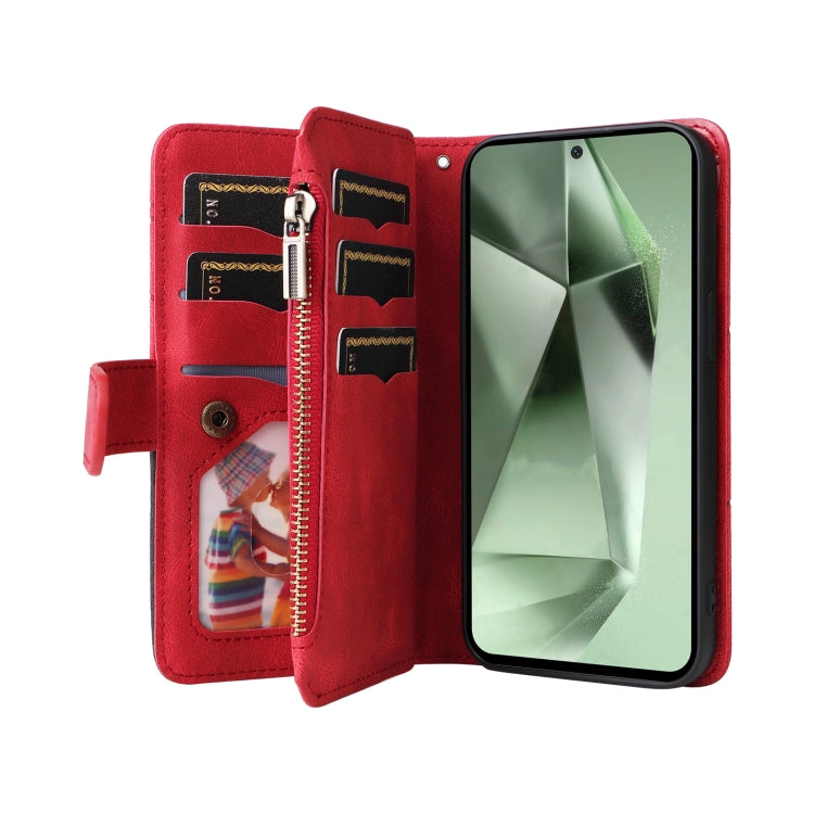 For Galaxy S24 FE 5G Dual-color 9 Card Slots Zipper Wallet Leather Phone Case