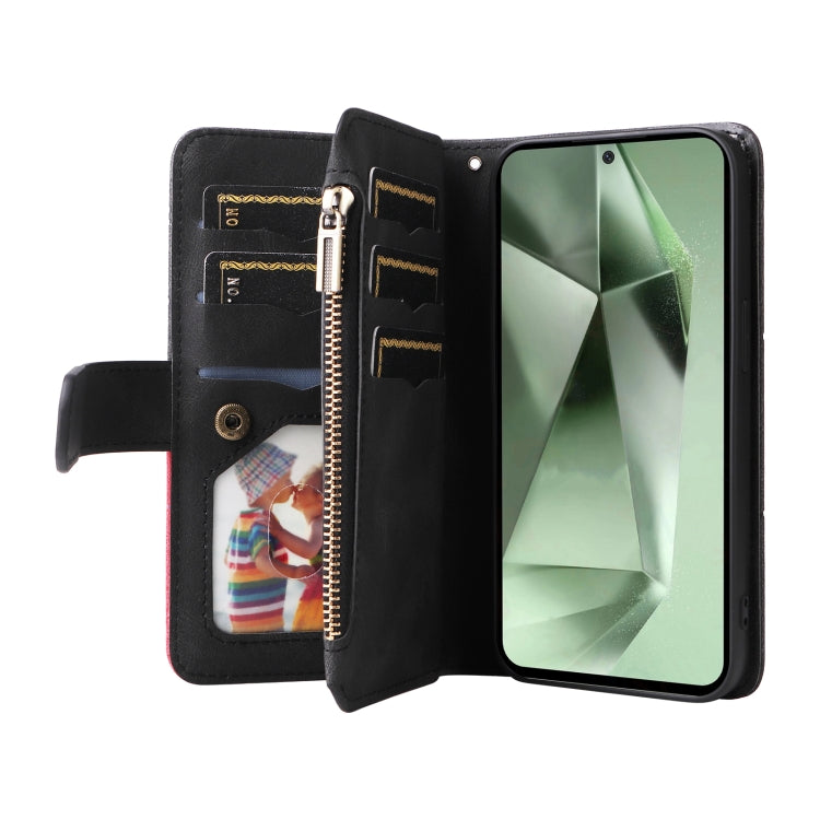 For Galaxy S24 FE 5G Dual-color 9 Card Slots Zipper Wallet Leather Phone Case