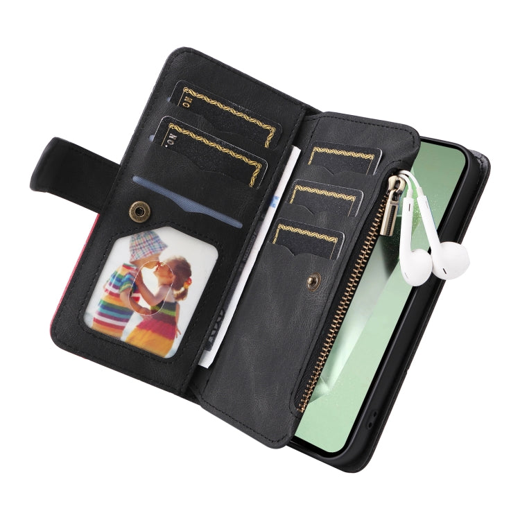 For Galaxy S24 FE 5G Dual-color 9 Card Slots Zipper Wallet Leather Phone Case