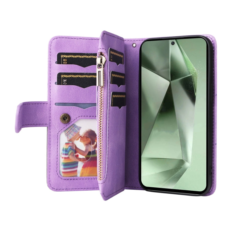 For Galaxy S24 FE 5G Dual-color 9 Card Slots Zipper Wallet Leather Phone Case