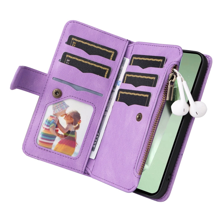For Galaxy S24 FE 5G Dual-color 9 Card Slots Zipper Wallet Leather Phone Case