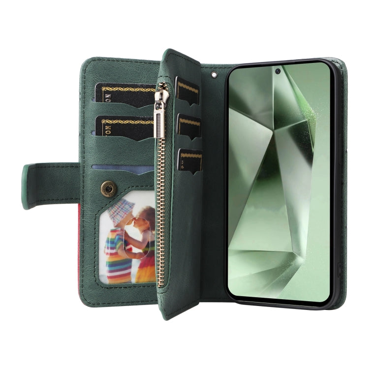 For Galaxy S24 FE 5G Dual-color 9 Card Slots Zipper Wallet Leather Phone Case