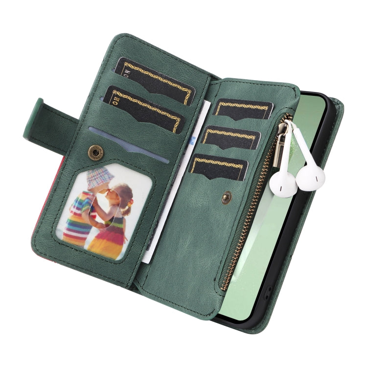 For Galaxy S24 FE 5G Dual-color 9 Card Slots Zipper Wallet Leather Phone Case