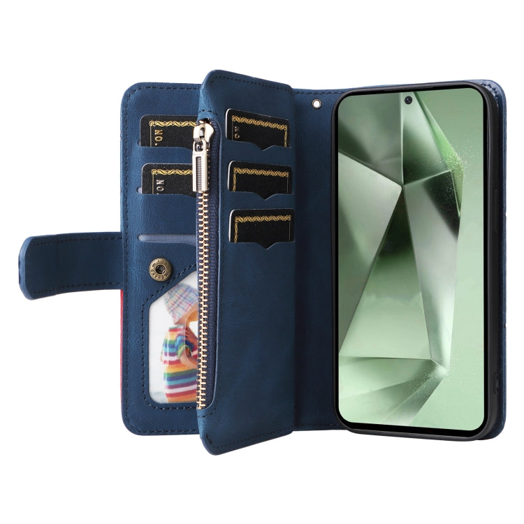 For Galaxy S24 FE 5G Dual-color 9 Card Slots Zipper Wallet Leather Phone Case