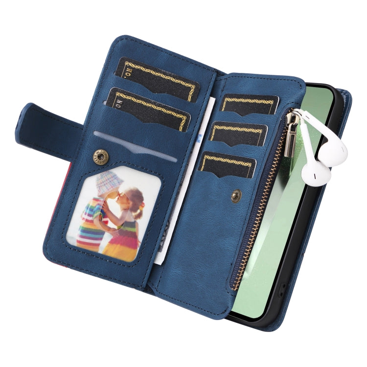 For Galaxy S24 FE 5G Dual-color 9 Card Slots Zipper Wallet Leather Phone Case