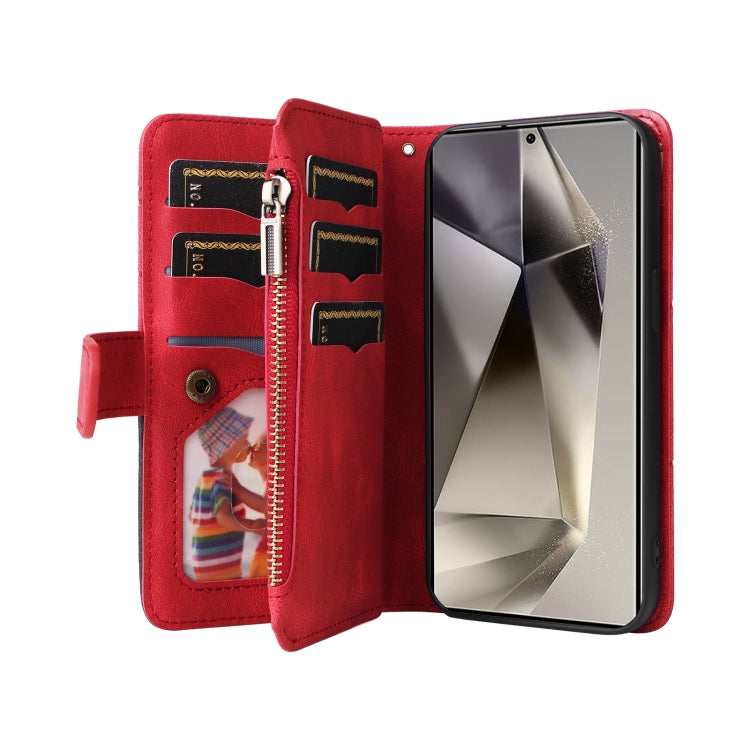 For Galaxy S25 Ultra 5G Dual-color 9 Card Slots Zipper Wallet Leather Phone Case
