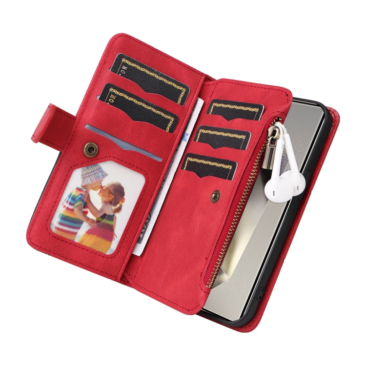 For Galaxy S25 Ultra 5G Dual-color 9 Card Slots Zipper Wallet Leather Phone Case