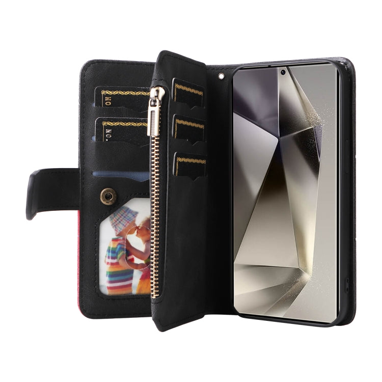 For Galaxy S25 Ultra 5G Dual-color 9 Card Slots Zipper Wallet Leather Phone Case