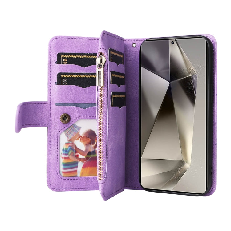 For Galaxy S25 Ultra 5G Dual-color 9 Card Slots Zipper Wallet Leather Phone Case