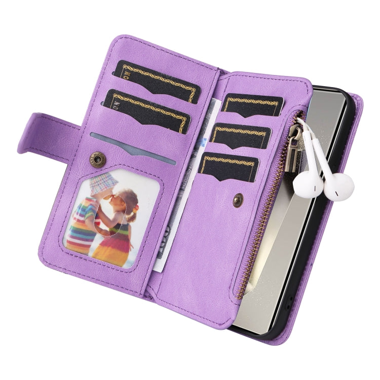 For Galaxy S25 Ultra 5G Dual-color 9 Card Slots Zipper Wallet Leather Phone Case