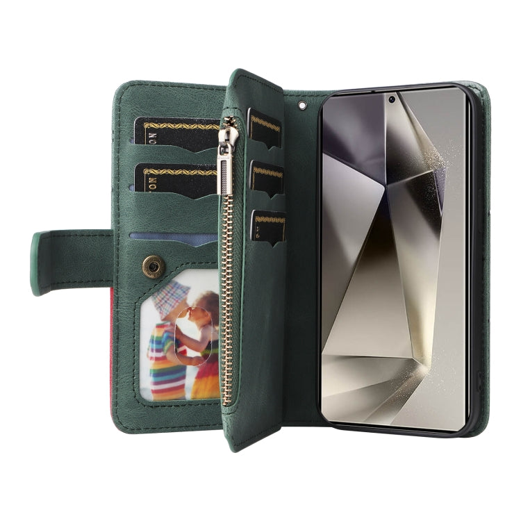 For Galaxy S25 Ultra 5G Dual-color 9 Card Slots Zipper Wallet Leather Phone Case