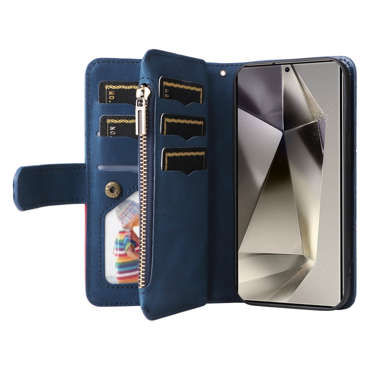 For Galaxy S25 Ultra 5G Dual-color 9 Card Slots Zipper Wallet Leather Phone Case