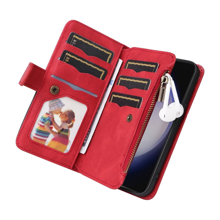 For Galaxy S25 / S24 5G Dual-color 9 Card Slots Zipper Wallet Leather Phone Case