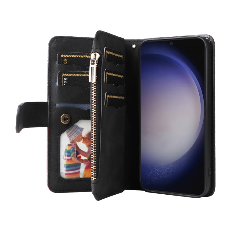 For Galaxy S25 / S24 5G Dual-color 9 Card Slots Zipper Wallet Leather Phone Case