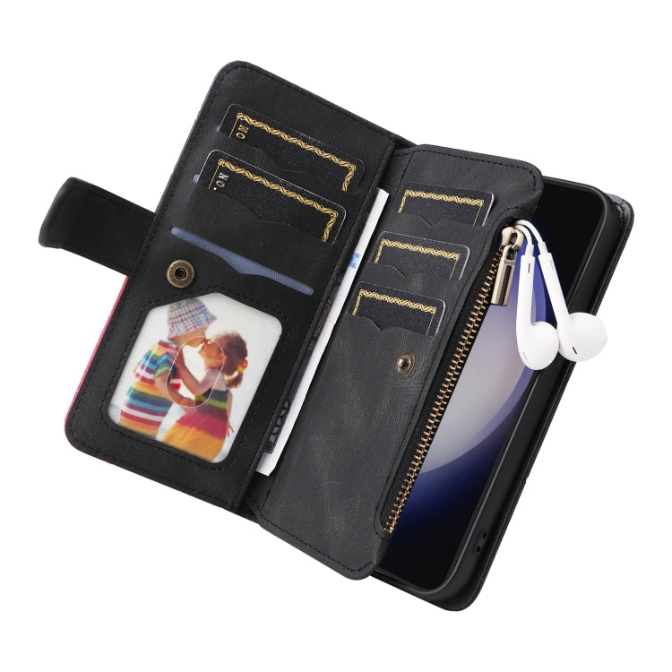 For Galaxy S25 / S24 5G Dual-color 9 Card Slots Zipper Wallet Leather Phone Case