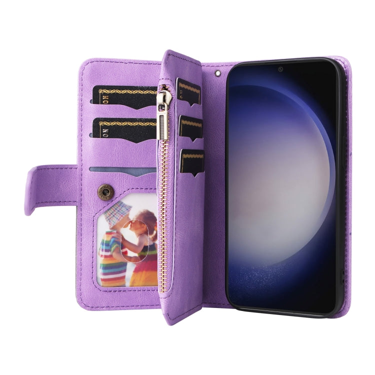For Galaxy S25 / S24 5G Dual-color 9 Card Slots Zipper Wallet Leather Phone Case